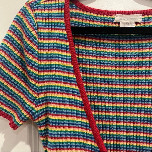 Urban Outfitters Urban Renewal Rainbow Multicolored V-Neck Wrap Short Sleeve Top - Picture 2 of 4